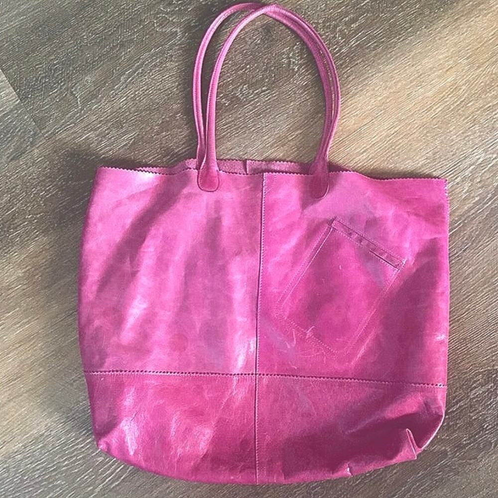 Hobo Purple Pink Boho Oversized Lightweight Leather Tote Shoulder Bag - Picture 2 of 5